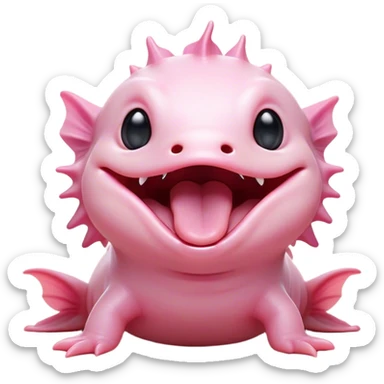 Cinematic Cute Yawning Axolotl Portrait Emoji, Head tilted slightly with a dramatic, wide-open yawn, showcasing smooth, pale pink skin with softly drooping feathery gills, eyes barely open in drowsy contentment, Simplified yet irresistibly adorable features, highly detailed, glowing with a soft, cozy glow, high shine, relaxed yet expressive, stylized with a touch of whimsy, bright and endearing, soft glowing outline, capturing the essence of a sleepy yet affectionate aquatic creature, so drowsy it feels like it could stretch out of the screen and curl up for a nap! sticker