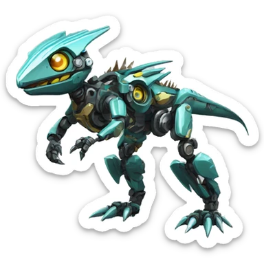 a futuristic mechanical spiky Medabot-lizard-raptor full body sticker
