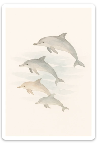 dreamy watercolor painting of dolphins swimming together in the ocean, with a sense of movement and harmony sticker