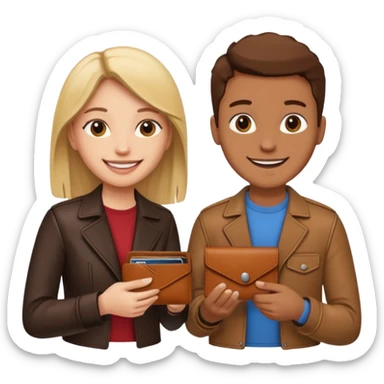 persona devolviendo billetera a otra persona una persona canela y otra persona blana, pero que esten felices sticker