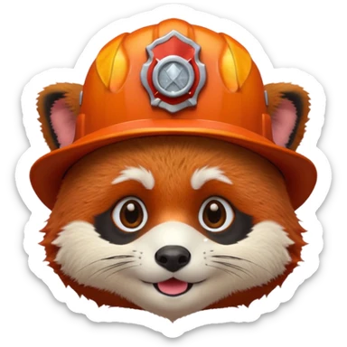 a red Panda head with a fireman's hat  sticker