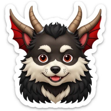 dog with horns and vampire wings sticker