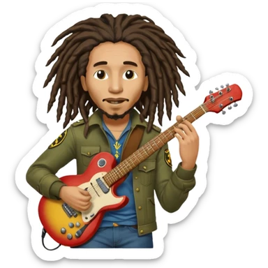  Bob Marley with dreadlocks play electric guitar heraldic crest sticker