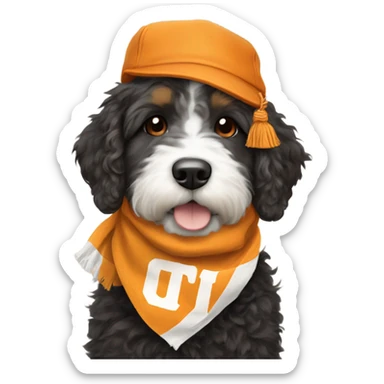 Bernedoodle with University of tennessee hat and scarf sticker