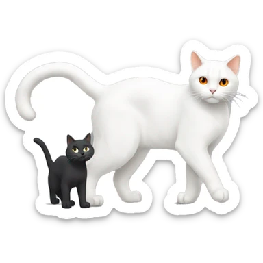 Giant White cat stepping on little orange black and grey cat sticker