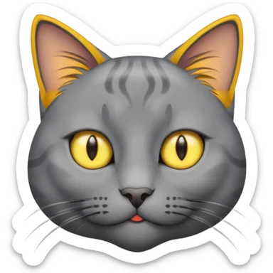 A gray cat with yellow eyes named max he is very cute and  he is a boy add text saying I made Maw an emoji sticker