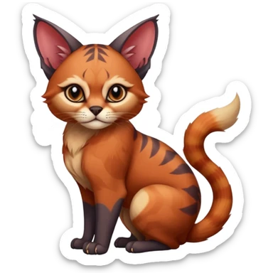 Patterned marked elegant fluffy chubby ballsy furry cute beautiful cool edgy Caracal-Sphynx-Red-Panda-fusion-hybrid-animal-creature, full body sticker