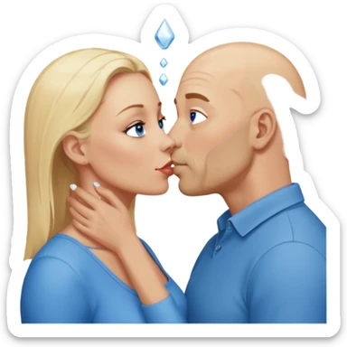 middle age bald man with salt and blonde scruff, blue eyes and blonde woman with blue eyes kissing each other sticker