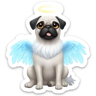 Black Pug with angel wings and halo sticker