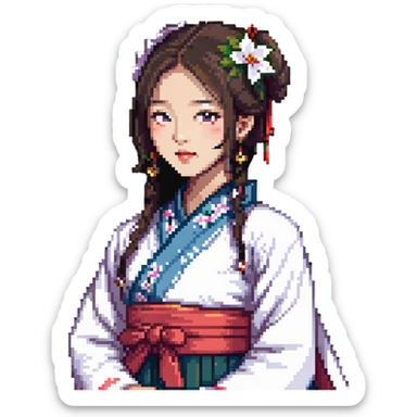 Korean girl in hanbok traditional dress sticker