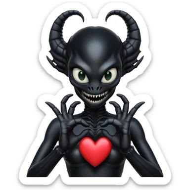 black xenomorph queen making heart sign sticker