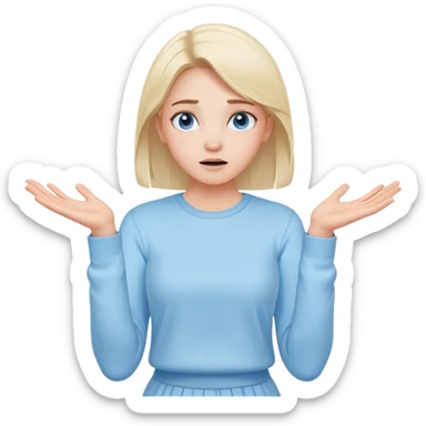 girl wearing pastel blue clothes shrugging with hands spread in an "I don't know" gesture sticker