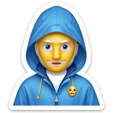 blue raincoat, just rain coat, negative character. sticker