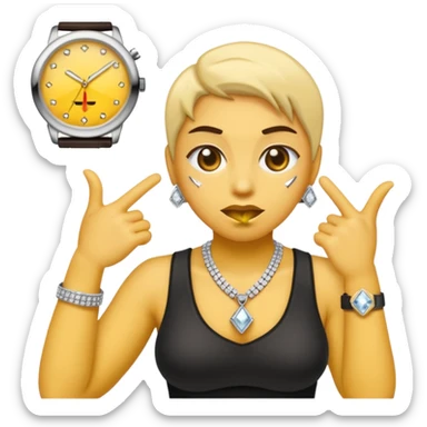 iPhone style emoji with yellow skin doing the bust down meme (diamond grill and watch) sticker