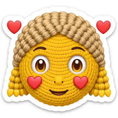 Cute Yellow face emoji crocheting with hearts around head  sticker