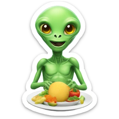 friendly alien with food agenda sticker