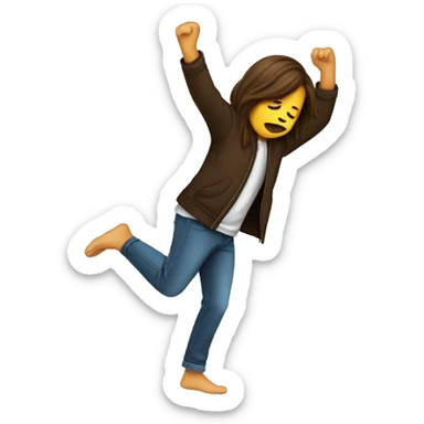 A person doing the famous dab, the person it has to be a boy without bear and mustache but with brown long hair sticker