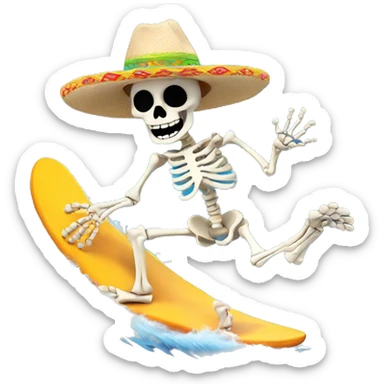 Skeleton with a sombrero surfing a wave  sticker