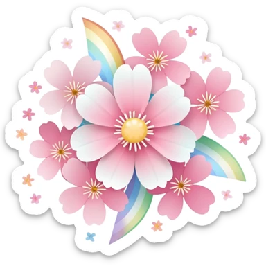 Cute Pastel pink and white Cherry Blossom Sakura Starburst Rainbow sticker