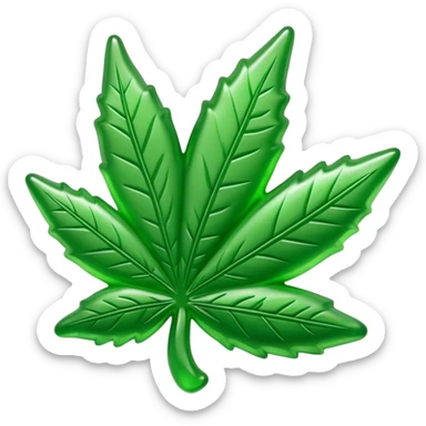 generate an emoji-style image of a gusher gummy shaped like a marijuana leaf sticker