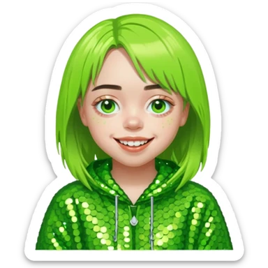 Billie Eilish with lime green sequin outfit sticker