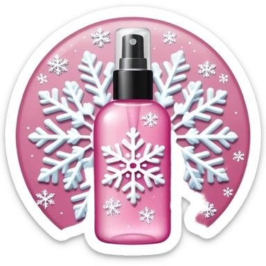 pink body mist bottle with white snowflakes sticker