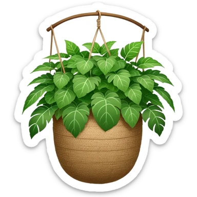 Plectranthus Verticillatus plant with round green leaves in a coconut fiber hanging basket sticker