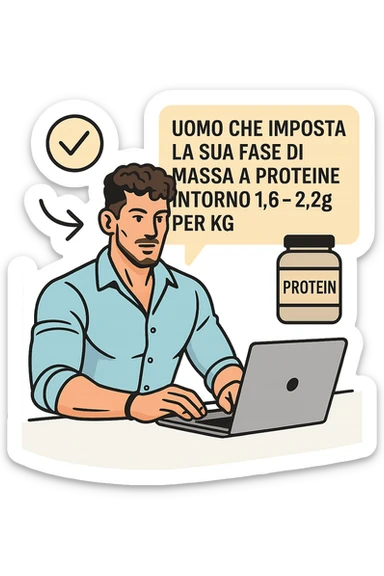 Uomo che imposta la sua fase di massa a proteine intorno 1.6 - 2.2g per kg in italiano sticker