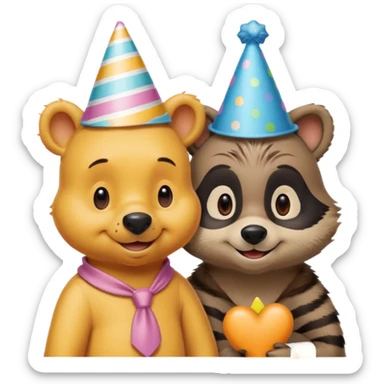 Winnie the Pooh on a date with raccoon  sticker