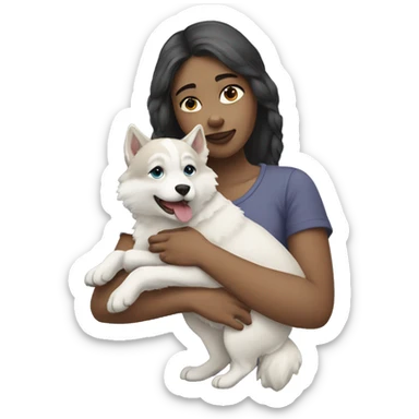 Pale girl holding a husky sticker