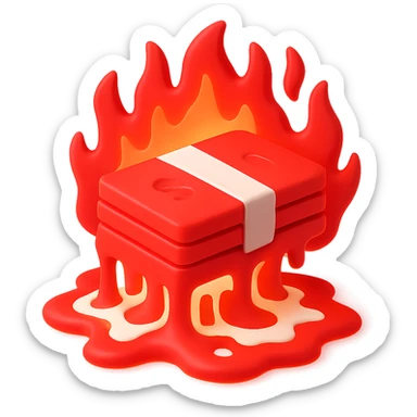 Change the cash to a vivid red color, remove the background so it is transparent, keep the molten lava effect bold and dynamic with fiery lava glow and intense heat effect. sticker