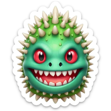 poisonous mushroom monster portrait, head and shoulders only, toxic green glow, scary grin, spiky mushroom head, 3D cartoon, mobile game icon style, clean background, no text, no watermark

 sticker