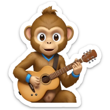 A monkey playing guitar, emotionally immersed in the music, portrait, bust up sticker