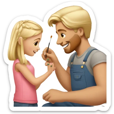 blonde daughter paints blonde dad's nails sticker