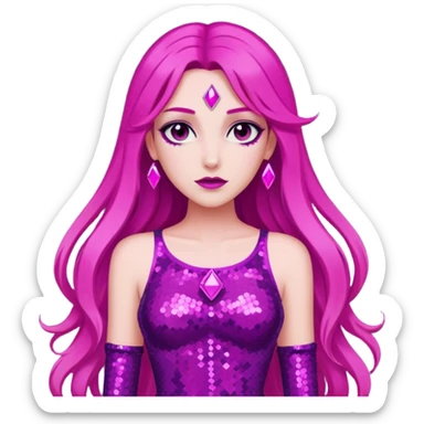 Persephone from Lore Olympus with long magenta hair, magenta sequin outfit sticker