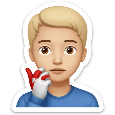 Person hesitating, looking up with hand on chin. Cartoon style. sticker