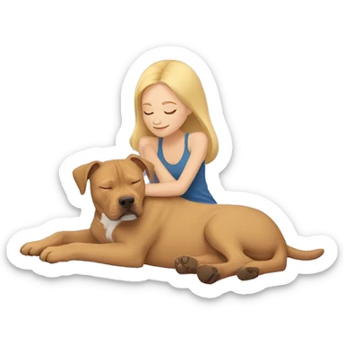 blonde girl sleeping with a light brown pitbull  sticker