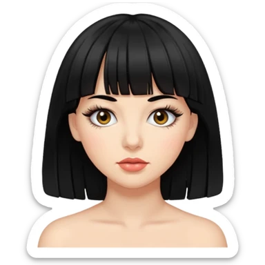 Woman with black hair, bangs and thick eyelashes sticker