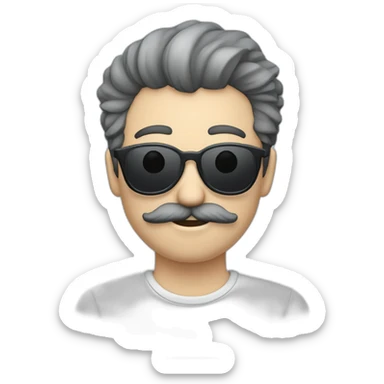 Hombre pelo gris liso bigote gris gafas azul oscuro  sticker