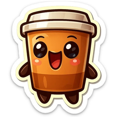 Tall coffee cup, wild, over the top, excited, big eyes, big mouth sticker