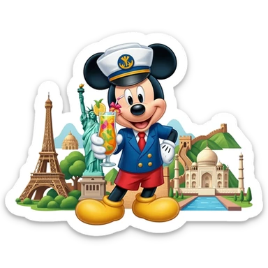 Micky mouse drinking coctails round the world sticker