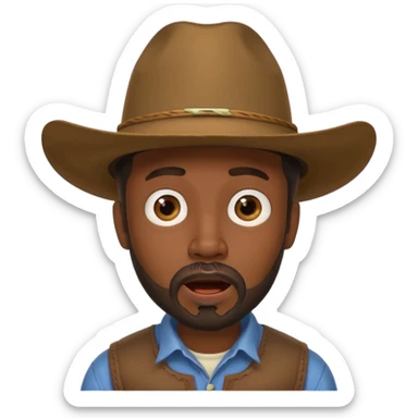 Black male, goatee beard, cowboy hat, surprised or shocked facial expression sticker