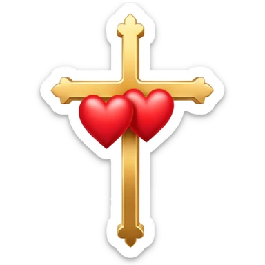 Two red  hearts connected by one simple gold cross  sticker