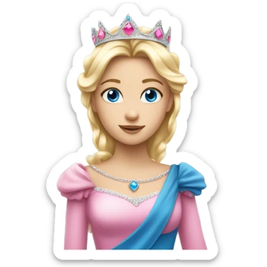 blonde princess with blue eyes with pink princess crown sticker