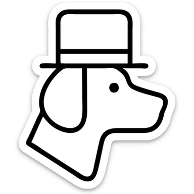 icon of a dog in a tophat, simple black outline sticker