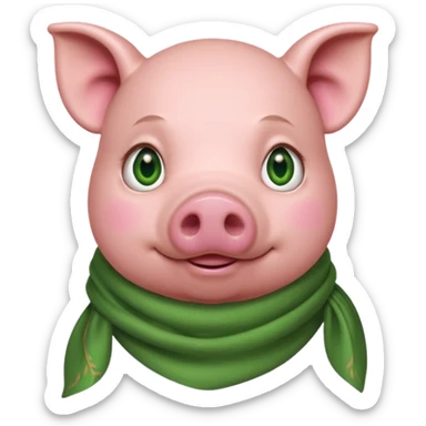 Pig with a green scarf and hazel eyes sticker