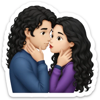 girl with long black hair kissing boy with long curly hair  sticker