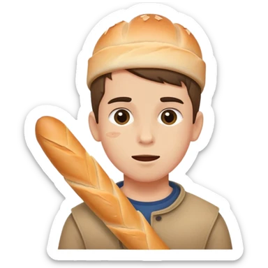 boy getting hit on the head with a baguette sticker