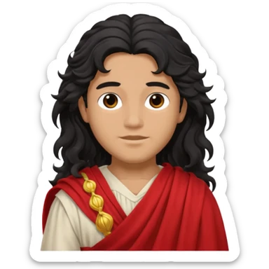 Adonis from Olympus Gods with long black wavy hair, red toga  sticker