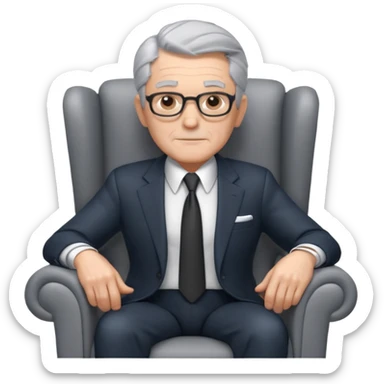 elderly businessman sitting in an armchair, wearing a formal suit and tie, gray hair, confident wise expression, corporate boss vibe, 3D cartoon style, mobile game icon style, clean background, no text, no watermark
 sticker